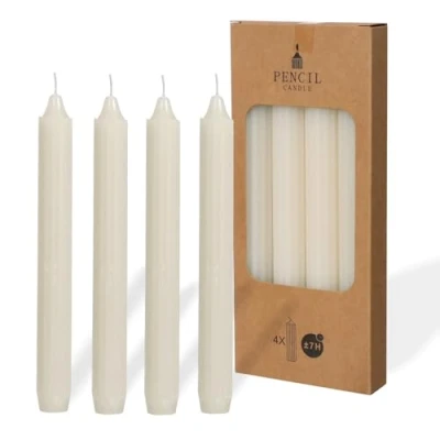 Image de COMFORDER Lot de 4 bougies table unies et nervurées 20 cm Durée combustion : 7 heures Crème