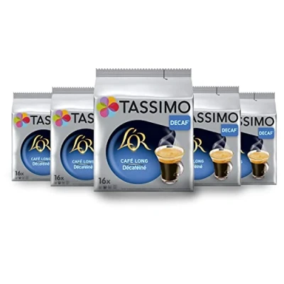 Image de TASSIMO, 80 dosettes Café Long Décaféiné L&#039;OR, Compatibles avec les machines Cafés sans caféine, 5 packs de 16