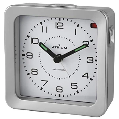 Image de Atrium A660 19 Réveil radio piloté analogique à quartz sans tic tac avec lumière et snooze Aiguilles lumineuses Argenté