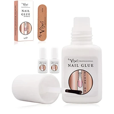 Image de 8g x3 By Vixi COLLE EXTRA FORTE POUR ONGLES avec LIME De PRÉPARATION et PINCEAU GRATUITS Adhésion séchage instantanés, qualité professionnelle