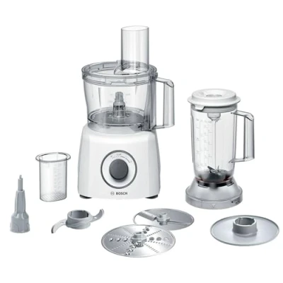 Image de Bosch Electroménager MCM3200W Robot de Cuisine MultiTalent 3, 800 W, 2.3 litres, 2 vitesses + fonction pulse, Blanc/Gris
