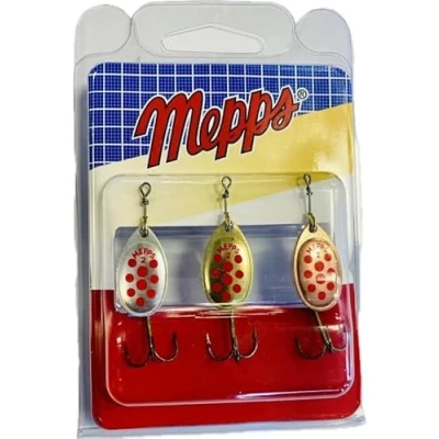 Image de MEPPS Kit de 3 Cuillères AGLIA N2 Idéal pour la Truite et Autres Carnassiers Motif Points Rouge 1x Argent Or Cuivre 4,5gr (N1)