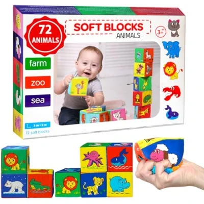Image de magdum 12 PCS Animaux Cube D&#039;activité Bébé Jouet Montessori Bebe 6 Mois A Empiler Jeux Eveil De Dentition pour