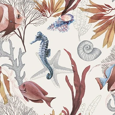 Image de Lot de 20 serviettes hippocampes et poissons dans l&#039;océan Décoration table Decoupage Technique 33 x cm