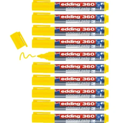 Image de edding 360 Marqueur pour tableaux blancs jaune 10 stylos pointe ronde 1,5 3 mm feutre effaçable blanc, magnétique, mémo et chevalet de conférence sketchnotes