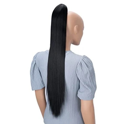 Image de CAISHA 70cm Postiche Natte Queue De Cheval Extensions Cheveux Raide Noir H74