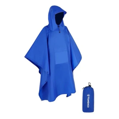 Image de TOMSHOO Imperméable multifonctionnel léger avec capuche pour la randonnée et le cyclisme Taille unique Bleu