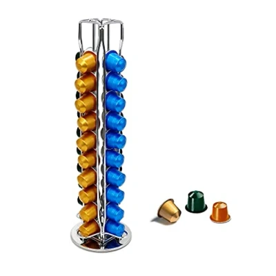 Image de EXZACT Porte Capsules de Café Compatible avec Nespresso (40 x capsules) Supports pour Classic Support Rotatif Argenté