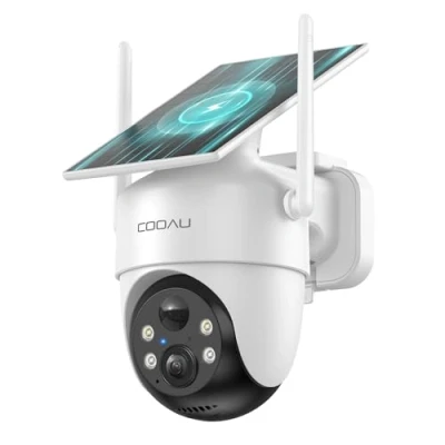 Image de COOAU 2K Camera Surveillance WiFi Exterieure sans Fil Caméra Solaire 3MP 360 PTZ, Wi FI 6, Détection PIR Intelligente, Alarme Anti Intrusion, Vision Nocturne Couleur, Recharge Basse Luminosité
