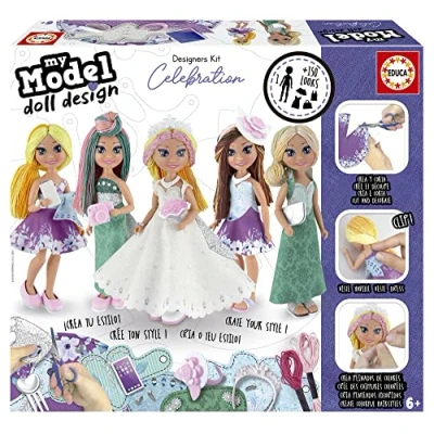 Image de Educa My Model Doll Design Celebration. Créez et dessinez votre propre poupée personnalisable, devenez designer styliste. Inclut différents looks. Recommandé à partir de 6 ans (19351)