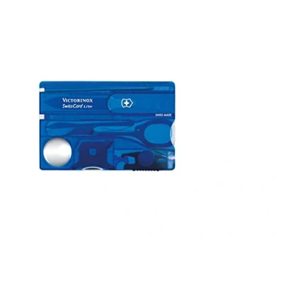 Image de VICTORINOX Couteau Suisse, Swiss Card Lite, 13 Fonctions, Outil Multifonction avec Lame Pointue, Tournevis 5 mm, Ciseaux, Bleu Transparent