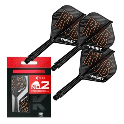 Image de Target Darts Raymond Van Barneveld K Flex Flights and Shaft System, No.2 (Intermédiaire, 26 mm) Pack de 3 Accessoires fléchettes Kflex All in One Flights, Player Edition Potence fléchette
