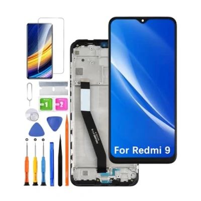 Image de HLYGZX Écran de rechange d&#039;origine pour Xiaomi Redmi 9 LCD, M2004J19G M2004J19C tactile Digitizer Assembly Kit réparation (noir avec cadre)