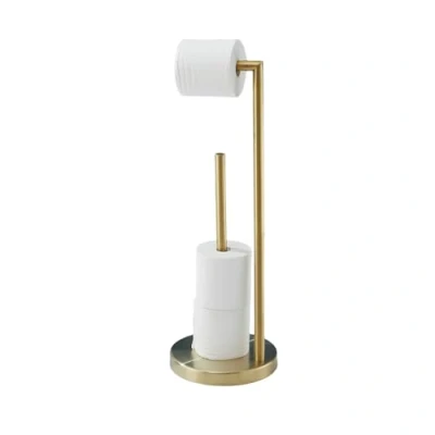Image de Porte Papier Toilette sur Pied,NEWRAIN Support de Rouleau en Acier Inoxydable avec Finition Or, Distributeur Simple et Pratique