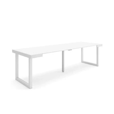 Image de Skraut Home Table Console Extensible Meuble 260 pour 12 Personnes Pieds Bois Massif Style Moderne Blanc
