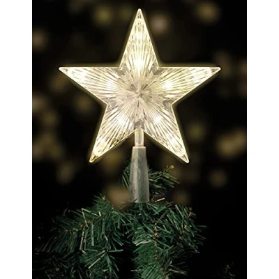 Image de Pointe de sapin Noël avec 10 LED, minuterie / pile, 18 x 22 cm, en blanc chaud, forme étoile