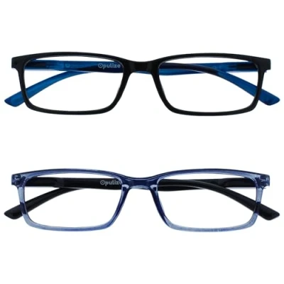 Image de OPULIZE See Lunettes de Lecture Anti Lumière Bleue Pack 2 Montures Étroites Charnières à Ressort Améliore le Sommeil Jeux Ordinateur Noir Bleu Hommes Femmes +2.50