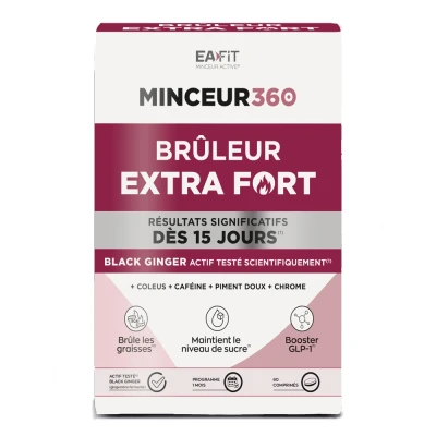 Image de EAFIT Minceur 360 brûleur Extra Fort Résultats visibibles dès 15 jours Black Ginger Dégradation des graisses Maintien de la glycémie 60 comprimés