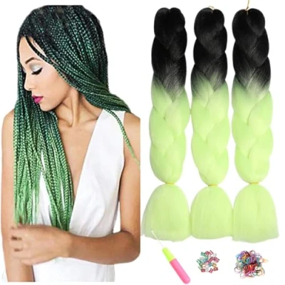 Image de Kanekalon Meches Tresse Cheveux, Pour Tresses Africaine, ShowJarlly 24&quot; Jumbo Braids 3Paquets Extension de Cheveux Ombre Fibre Synthétique(Noir/Jaune clair#)