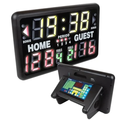 Image de Perel Tableau de Scores numérique, Multisports, avec minuterie Sportive multifonctionnelle, pour Une Utilisation intérieure et extérieure, modèle Table, Autonome ou sur Support, 40,5 x