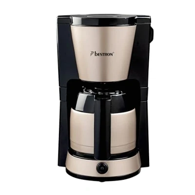 Image de Bestron Machine à café filtre pour 8 tasses de café, Cafetières filtres avec thermos d&#039;1 litre, incluant un permanent et arrêt automatique, Satin Collection, 900 W Couleur: Beige Clair