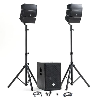 Image de Pack Sonorisation DJ complet BM Bmsonic BMS 12 ARRAY BT MKII, 1000W, Enceintes SAT, Caisson 31cm USB/Bluetooth, Supports Câbles