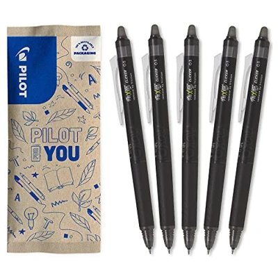 Image de PILOT Lot de 5 FriXion Point Clicker 0,5 Stylo rétractable à encre thermosensible effaçable Noir rechargeable Pointe fine
