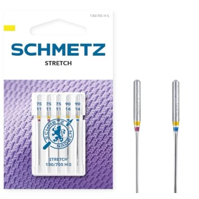 Image de SCHMETZ Aiguilles pour Machines à Coudre 5 Stretch 130/705 H S Grosseur d&#039;aiguille 3X 75/11 et 2X 90/14, triées Convient Le Traitement de Tissus élastiques