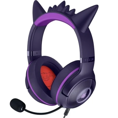 Image de Razer Kraken Kitty V2 Édition Gengar Casque USB (Pointes Gengar, Éclairage réactif au Stream, Microphone cardioïde HyperClear, Haut parleurs Triforce 40 mm, Son Surround 7.1) Violet
