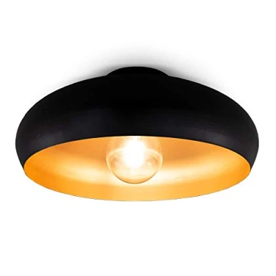Image de B.K.Licht plafonnier noir doré design rétro, éclairage plafond vintage, Ø395mm, pour ampoule LED ou halogène E27, non incluse