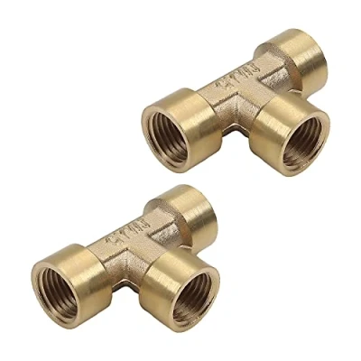 Image de MroMax Lot de 2 raccords tuyau en T laiton avec filetage femelle 1/4 PT