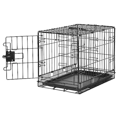 Image de Amazon Basics Cage pour chien Durable,Pliable en fil métallique avec plateau, Porte simple, l 56 x 33 H 41 cm, Noir