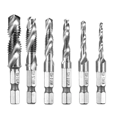 Image de Qibaok 6 Pièces Foret Mèche HSS à tige Hexagonale M3 M10 Filetage Vis Robinet Argent