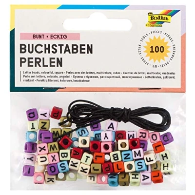 Image de folia 33913 Lot de 100 perles en forme lettres carrées 6 x mm avec trou pour enfiler environ 1 m d&#039;élastique Idéal les colliers, bracelets et autres bijoux