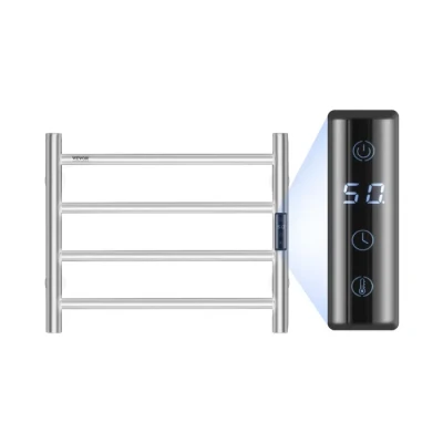 Image de VEVOR CSS11 O U 500500 Radiateur Sèche Électrique 4 Barres Porte Chauffant Mural, Chauffe Serviettes à Température Réglable, Argent