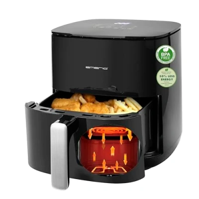 Image de EMERIO Friteuse à air chaud avec volume XL de 5 litres, convient pour jusqu&#039;à 4 personnes, nouvelle technologie : deux éléments chauffants en acier inoxydable (haut + bas), 8 programmes automatiques,