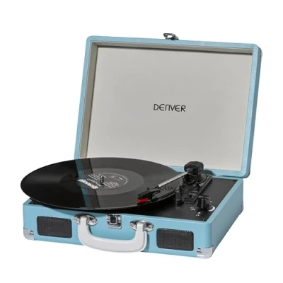 Image de Denver Platine Vinyle avec Haut parleurs intégrés Tourne Disque 33 45 78 Tours USB Vintage Numérisation Fonction Auto Stop VPL120 Bleu