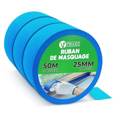 Image de V1 TRADE Ruban Masquage Peinture Bleu Crêpe 50mm x 25m 48 pièces Imperméable Bande Cache pour Peintres, Artistes et Designers Sans Trace n&#039;endommage pas la Surface
