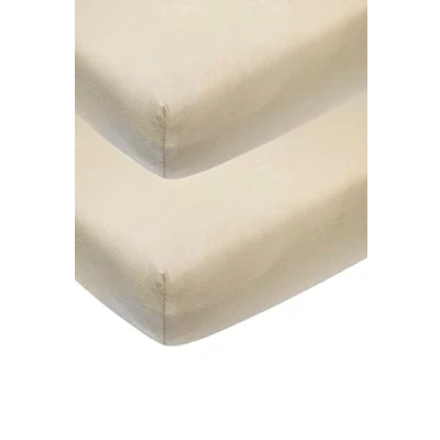 Image de Meyco Baby Uni drap de lit en 2 pièces (drap jersey doux haute qualité, 100% coton, ajustement parfait grâce à un cordon élastique tout autour, respirant, taille : 40 x 80/90 cm), sable