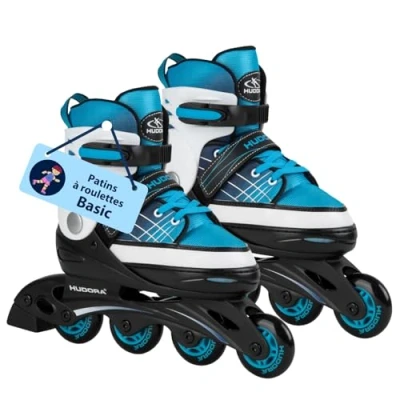 Image de HUDORA Patins à Roues alignées Basic Bleu/Menthe pour Enfants &amp; Adolescents en différentes Tailles roulettes Ajustables jusqu&#039;à 4 Idéal comme modèle de départ