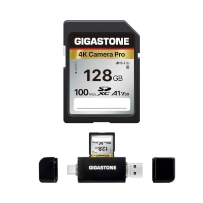Image de [GIGASTONE] Carte Mémoire SDXC 128Go avec USB Type C Lecteur de Carte, 4K Caméra Pro, Vitesse jusqu&#039;à 100 Mo/s. Compatible Canon Nikon Sony Caméscope, Video A1 V30 UHS I, C10