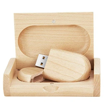 Image de GARRULAX Clé USB 2.0 en bois massif de qualité supérieure, 64 Go, haute vitesse, stockage données, disque pouce Pendrive (64 érable ellipse)