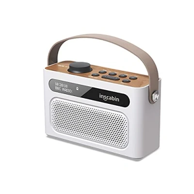 Image de Inscabin M60 Enceinte Portable Dab/Dab+ FM numérique sans Fil avec Bluetooth/Son stéréo/Deux Haut parleurs/Double réveil/Batterie Rechargeable/Beau Design (Blanc)