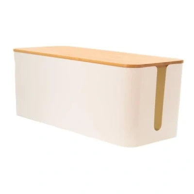 Image de Intirilife Boîte à câbles avec Couvercle en Bambou Blanc 32 x 12.5 13.5 cm de Gestion des câbles, Organisateur pour Cacher Les et multiprises