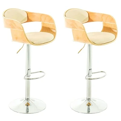 Image de Lot de 2 Tabouret Bar Kingston Similicuir I Set Tabourets Réglable en Hauteur avec Dossier et Repose Pied Ergonomique Chaise d, Couleur:Nature/crème