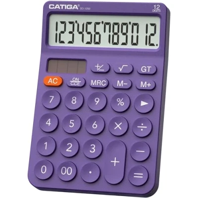 Image de CATIGA calculatrice de bureau base Affichage compact à 12 chiffres Petite avec 4 fonctions Idéale pour la maison et le
