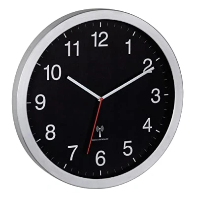 Image de TFA Dostmann Horloge Murale XL 60.3545.01 analogique Radio pilotée Facile à Lire avec trotteuse Noir argenté 400 x 50 mm