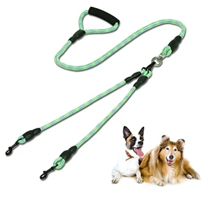 Image de Lvjkes Laisse pour Chien Double, 2 Chiens, Double de Amovible Anti enchevêtrement Prise Confortable Formation à la Marche Deux Chiens Taille Moyenne ou Grande (Vert)