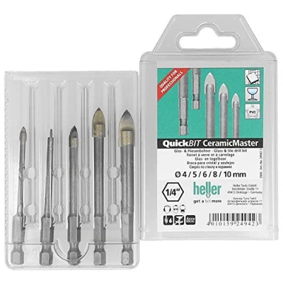 Image de Heller Tools QuickBit CeramicMaster, Foret pour le verre et carrelage, L&#039;expert les materiaux difficiles, 5 pièces 4/5/6/8/10