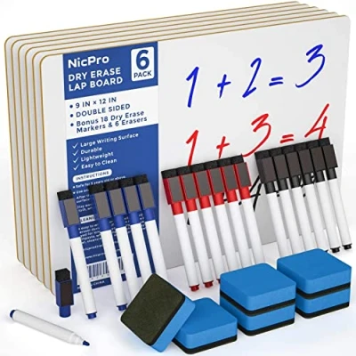 Image de Nicpro 2PCS Tableau Blanc Effacable A4, Petit Enfant A4 Double Face avec 8 Couleur Marqueurs, 2 Brosse effaceur pour Utilisation En Classe Dessin écrivant (22 x 30 cm)